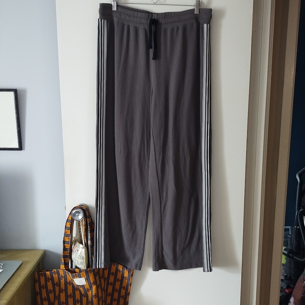 HBC STRIPES Grey Fleece Pull On Lounge Pants L
